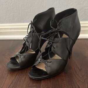 VIA SPIGA WOMENS VIBE SANDALS LEATHER STRAPY LACE UP HIGH HEEL PEEP TOE BLACK 8